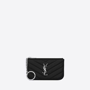 CASSANDRE SAINT LAURENT MATELASSÉ KEY POUCH IN GRAIN DE POUDRE EMBOSSED LEATHER
